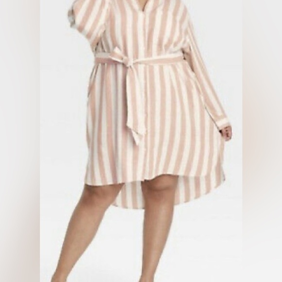 **A New Day Striped Long Sleeve Tie Waist Shirtdress XXL** - Picture 1 of 5